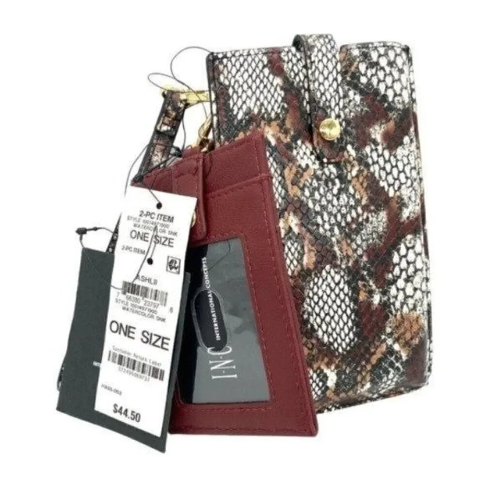 INC International Concepts Womens Ashlii Lanyard Snakeskin Wallet Phone Wristlet